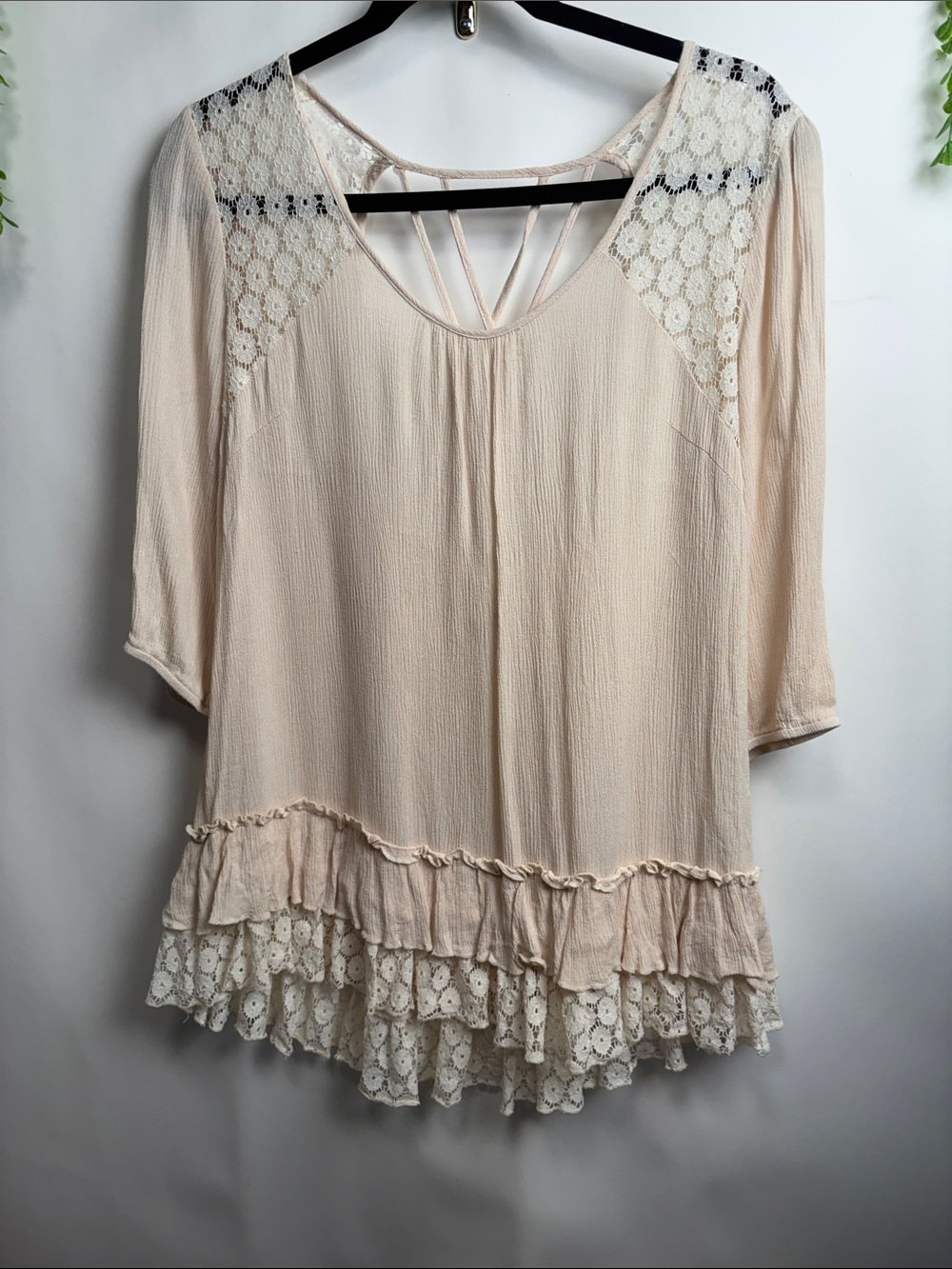 A'Reve Cream Lace-Trim Boho Peasant Tunic